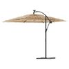 vidaXL haveparasol med LED-lys og st&aring;lstang 246x246x230 cm brun