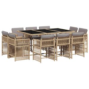 vidaXL spisebordss&aelig;t til haven 11 dele med hynder polyrattan beige