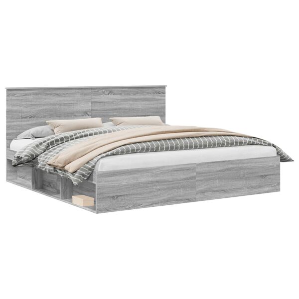 vidaXL Sengestel Gr&aring; Sonoma 200 x 200 cm Massiv fyrretr&aelig;