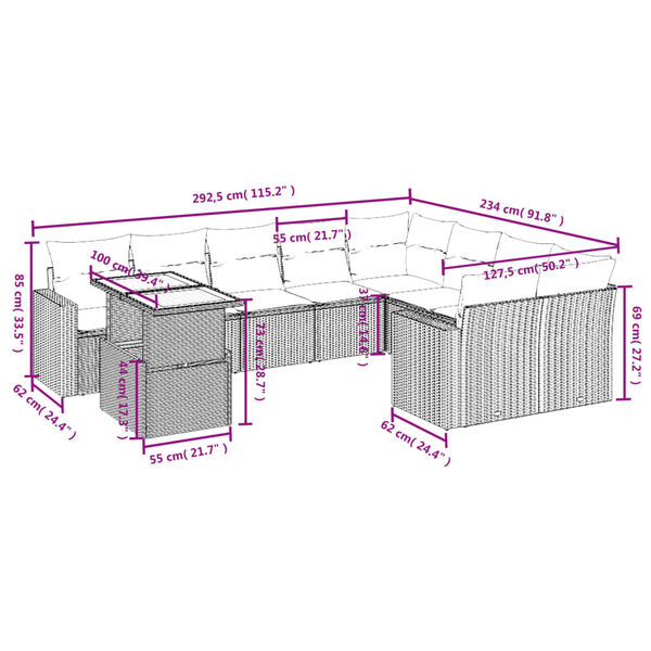 vidaXL sofas&aelig;t til haven 10 dele med hynder polyrattan sort