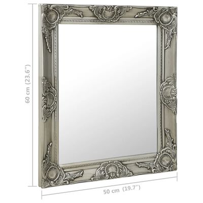 vidaXL vægspejl 50x50 cm barokstil sølvfarvet