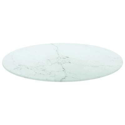vidaXL bordplade Ø50x0,8 cm hærdet glas med marmordesign hvid