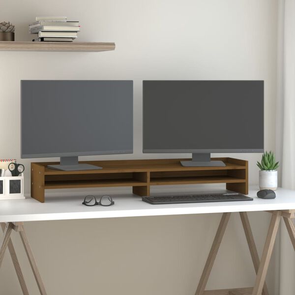 vidaXL skærmholder 100x24x16 cm massivt fyrretræ gyldenbrun