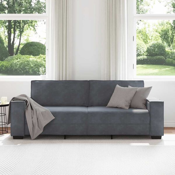 vidaXL 3-personers sofa 220x78x84 cm fl&oslash;jl m&oslash;rkegr&aring;