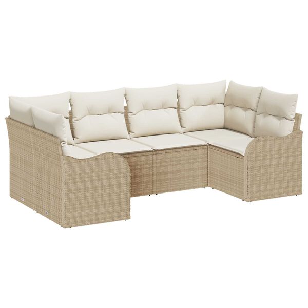 vidaXL Havesofa S&aelig;t med pude 6 pcs Beige og hvid Poly rattan
