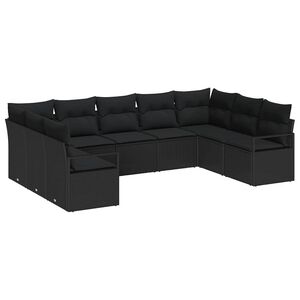 vidaXL Sofa S&aelig;t med pude 9 pcs Sort polyrattan