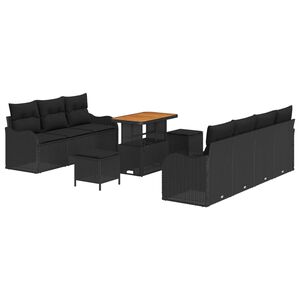 vidaXL Havesofa S&aelig;t med pude 10 pcs Sort polyrattan