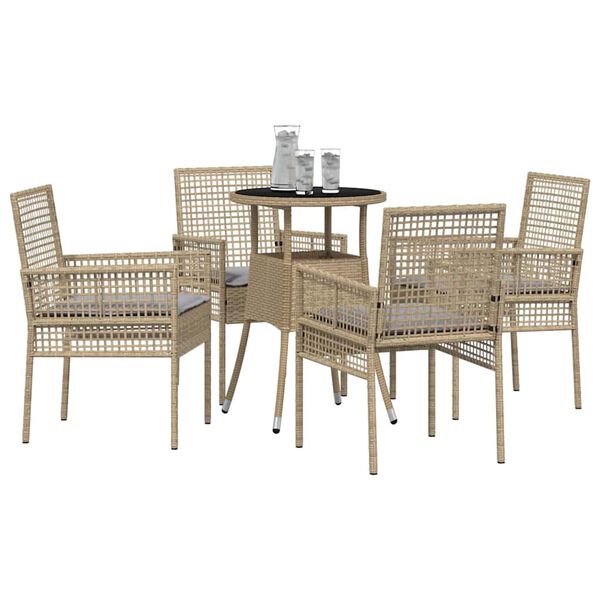 vidaXL Have Spisebordssæt 5 pcs Beige Poly rattan