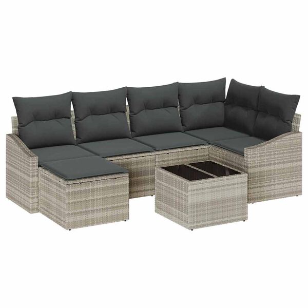 vidaXL Sofa S&aelig;t med pude 7 pcs Lysegr&aring; polyrattan