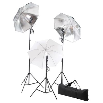 vidaXL belysningssæt til fotostudio m. stativer og paraplyer 24 watt