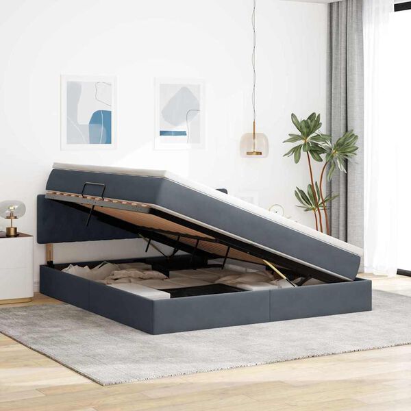 vidaXL Seng med opbevaring og LED med LED M&oslash;rkegr&aring; 180 x 200 cm Fl&oslash;jl