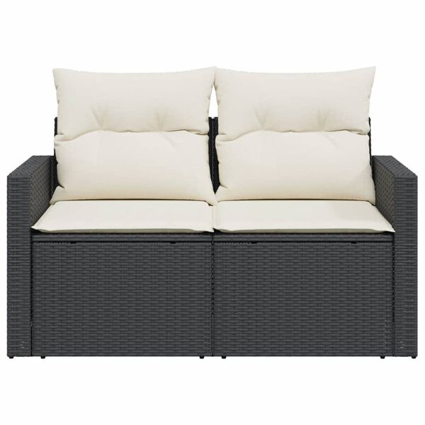 vidaXL 2-personers havesofa med hynder polyrattan sort