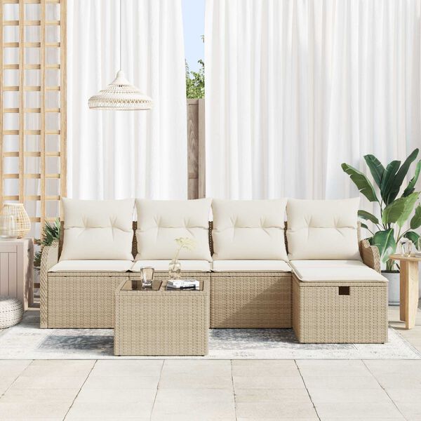 vidaXL Havesofa Sæt med pude 6 pcs Beige og creme polyrattan