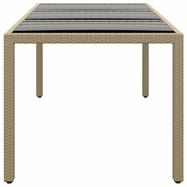 vidaXL havebord 190x90x75 cm hærdet glas og polyrattan beige