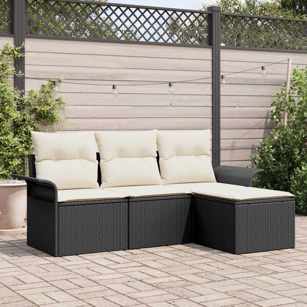 vidaXL Havesofa S&aelig;t med pude med opbevaring 4 pcs Sort Poly rattan