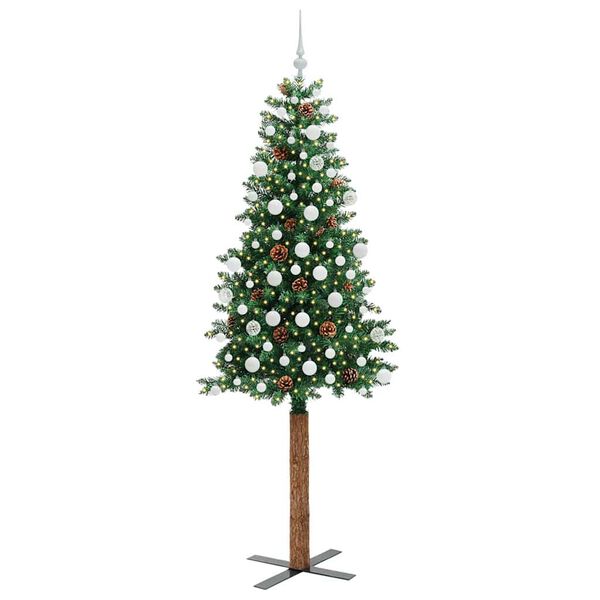 vidaXL Slankt Juletr&aelig; med stativ Gr&oslash;n 210 cm PVC og Massiv Fyrretr&aelig;