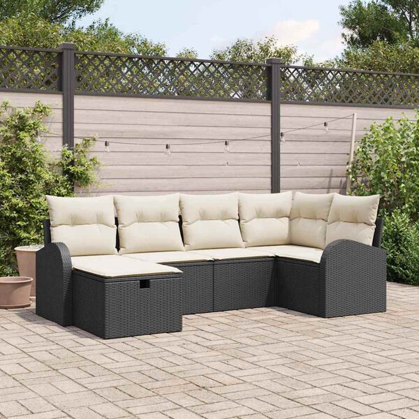 vidaXL Havesofa Sæt med pude med opbevaring 6 pcs Sort Poly rattan
