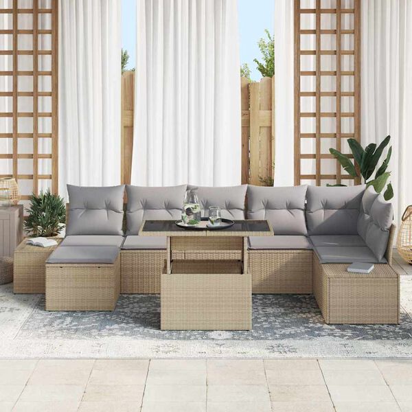 vidaXL Havesofa S&aelig;t med opbevaring 8 pcs Beige Poly rattan