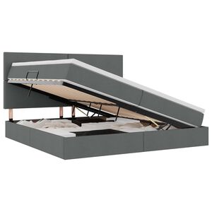 vidaXL Seng med opbevaring og madras M&oslash;rkegr&aring; 200 x 200 cm Polyester