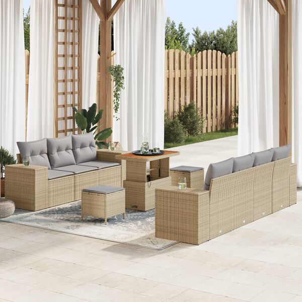 vidaXL Havesofa S&aelig;t 10 pcs Beige polyrattan