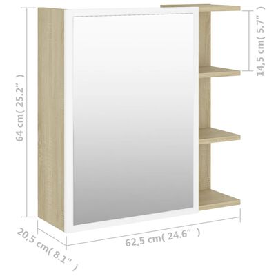 vidaXL badeværelsesskab spejl 62,5x20,5x64 cm spånplade hvid sonoma-eg