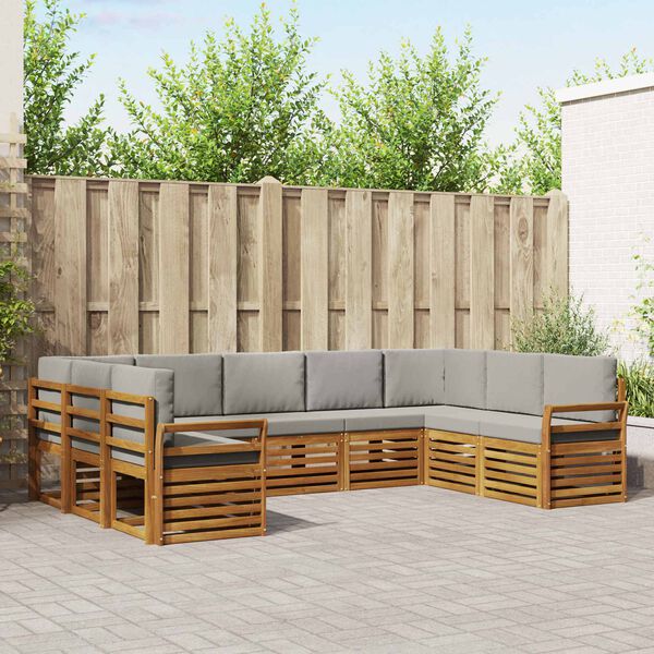 vidaXL Sofas&aelig;t med pude 9 pcs Naturlig og Lys Gr&aring; Massivt Akacietr&aelig;