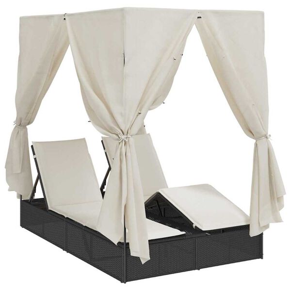 vidaXL Dobbelt Solseng med Tag Sort 205 x 129 x 200 cm PE rattan