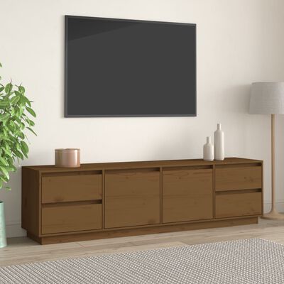 vidaXL tv-bord 176x37x47,5 cm massivt fyrretræ gyldenbrun