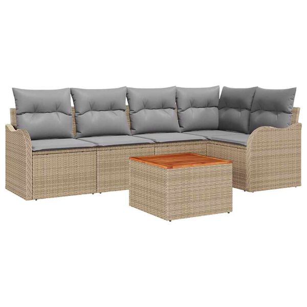 vidaXL Havesofa S&aelig;t med pude 6 pcs Beige polyrattan