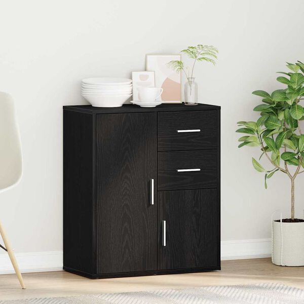 vidaXL Sideboard med skuffe Sort eg 60 x 31 x 70 cm Konstrueret træ