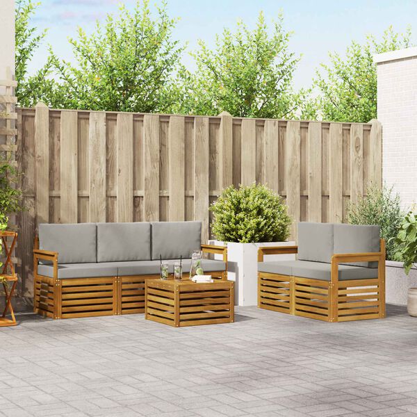 vidaXL Sofas&aelig;t med pude 6 pcs Naturlig og Lys Gr&aring; Massivt Akacietr&aelig;