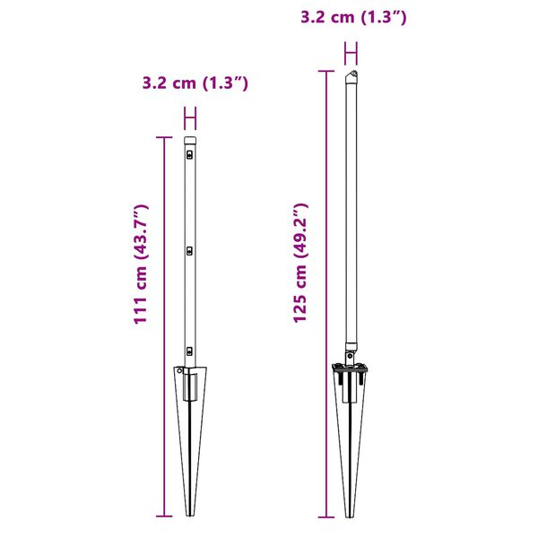 vidaXL Hegnspæl Andet 26 pcs Grå 3,2 x 3,2 x 80 cm Stål