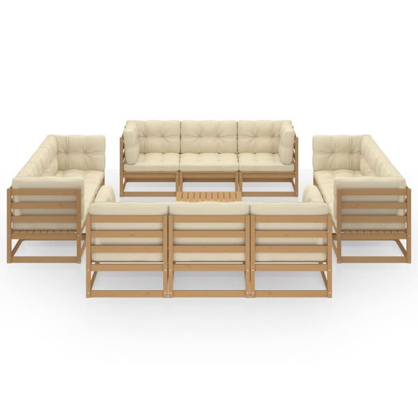 vidaXL lounges&aelig;t til haven 13 dele med hynder massivt fyrretr&aelig;