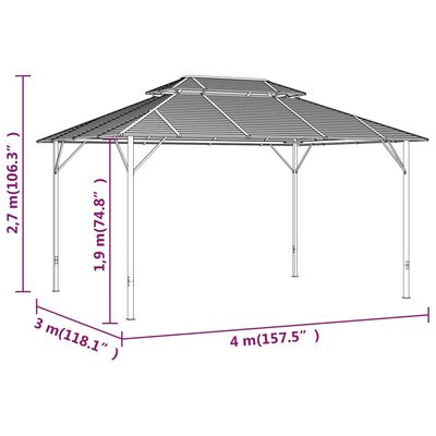 vidaXL pavillon med dobbelt tag 3x4 m antracitgrå