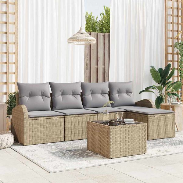 vidaXL Havesofa Sæt 6 pcs Beige polyrattan