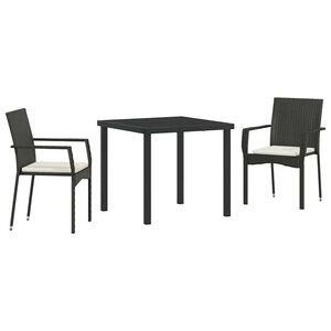 vidaXL Have Spisebordss&aelig;t med pude 3 pcs Sort polyrattan