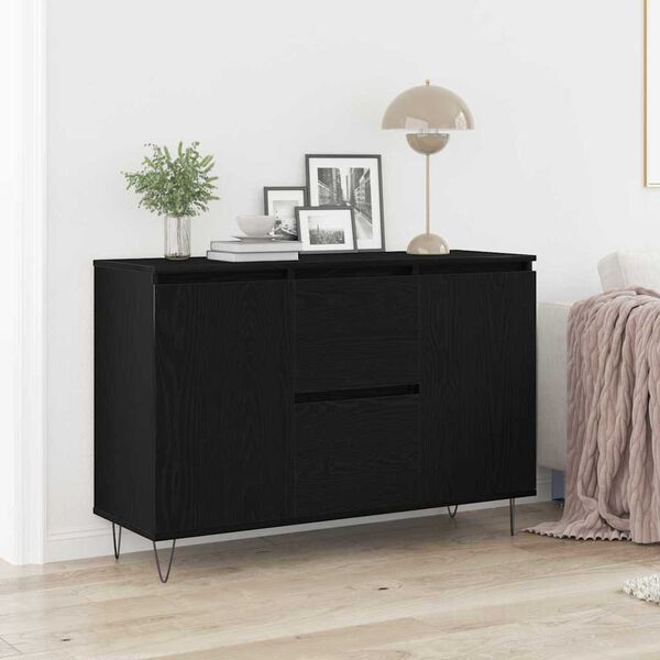 vidaXL Sideboard med skuffe Sort eg 101,5 x 35 x 70 cm Konstrueret træ