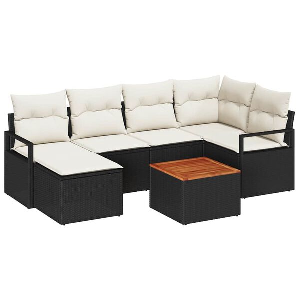 vidaXL Havesofa S&aelig;t med pude 7 pcs Sort Poly rattan