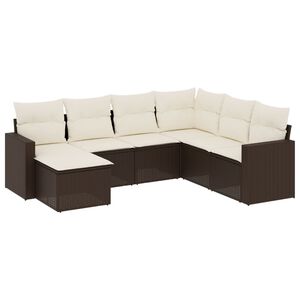 vidaXL sofas&aelig;t til haven 7 dele med hynder polyrattan brun
