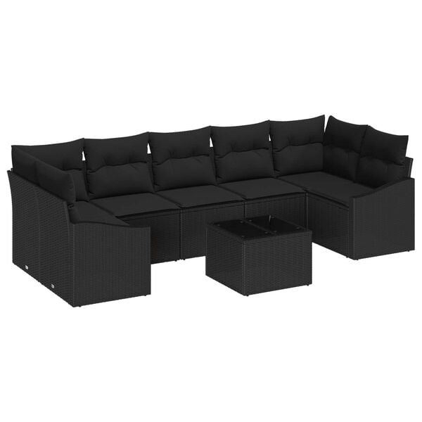 vidaXL Sofa Sæt med pude med opbevaring 8 pcs Sort polyrattan