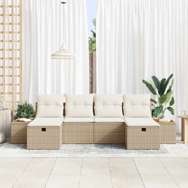 vidaXL Havesofa S&aelig;t med pude 6 pcs Beige Poly rattan