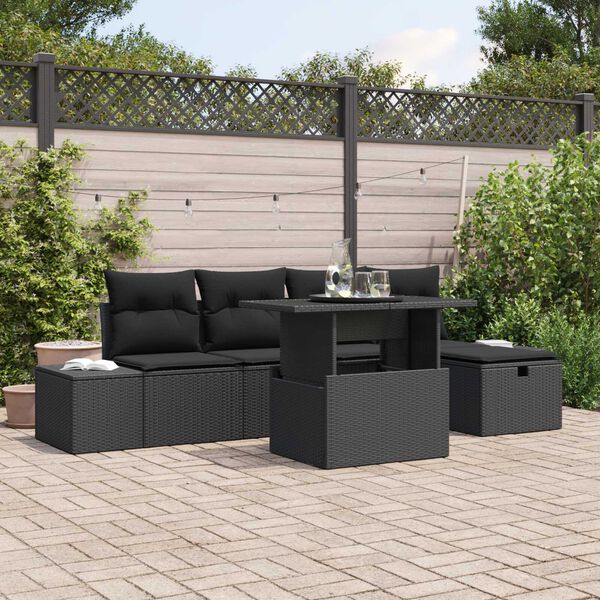 vidaXL Havesofa S&aelig;t 6 pcs Sort polyrattan