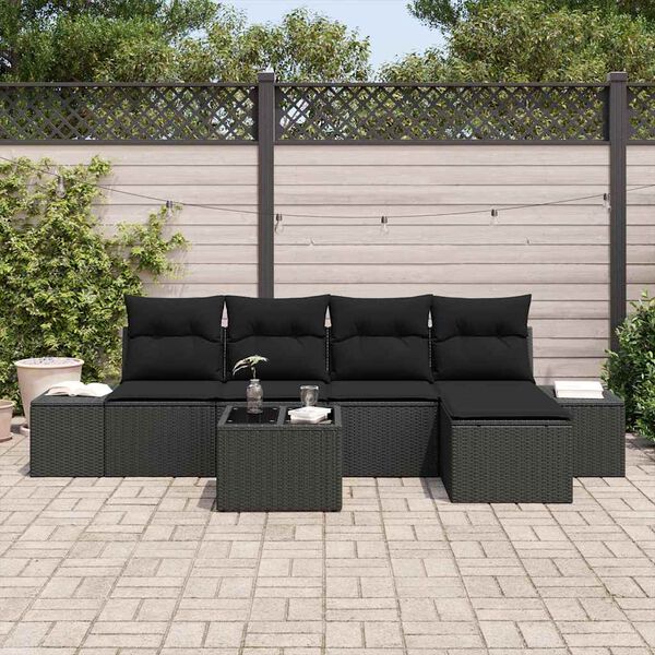 vidaXL Havesofa S&aelig;t med pude 6 pcs Sort polyrattan