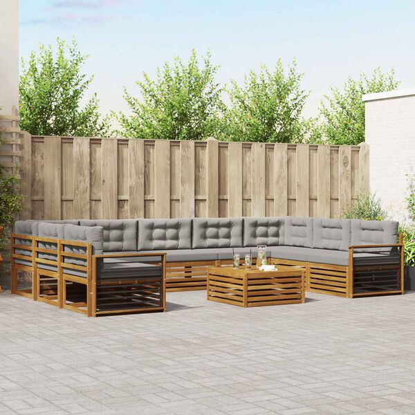 vidaXL Udend&oslash;rs sofagruppe med pude 10 pcs Naturlig og Lys Gr&aring;