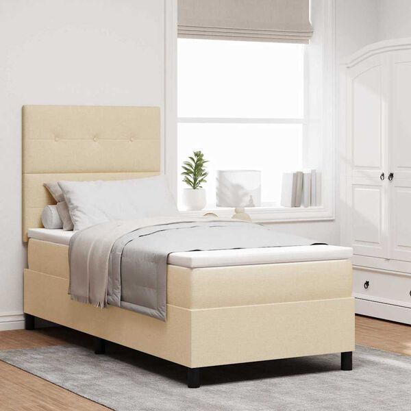vidaXL Box spring seng med madras Creme 90 x 190 cm Stof