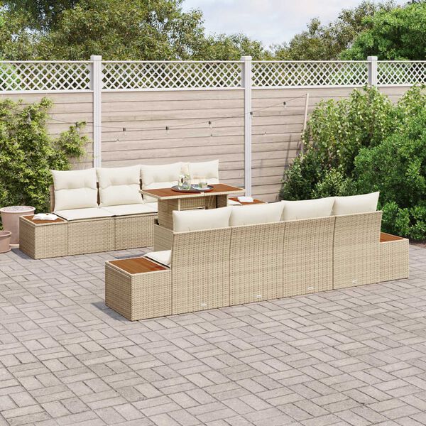 vidaXL Havesofa Sæt med opbevaring 9 pcs Beige Poly rattan