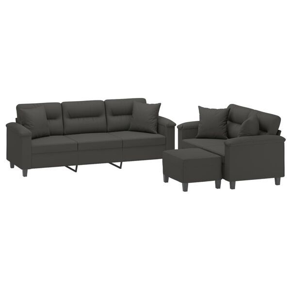 vidaXL sofasæt 3 dele med puder mikrofiberstof mørkegrå