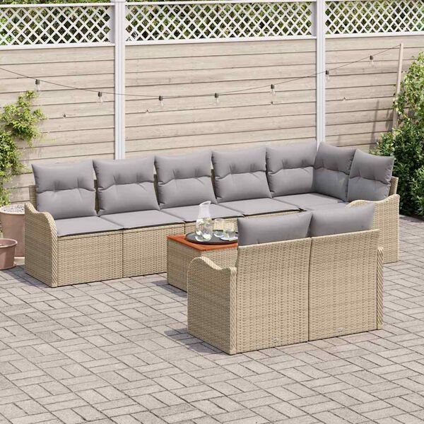 vidaXL Havesofa S&aelig;t med pude 9 pcs Beige polyrattan