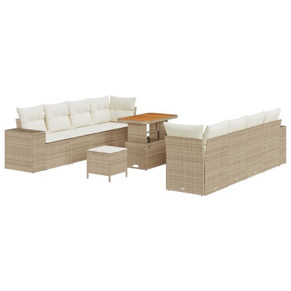 vidaXL Havesofa S&aelig;t med pude 11 pcs Beige polyrattan