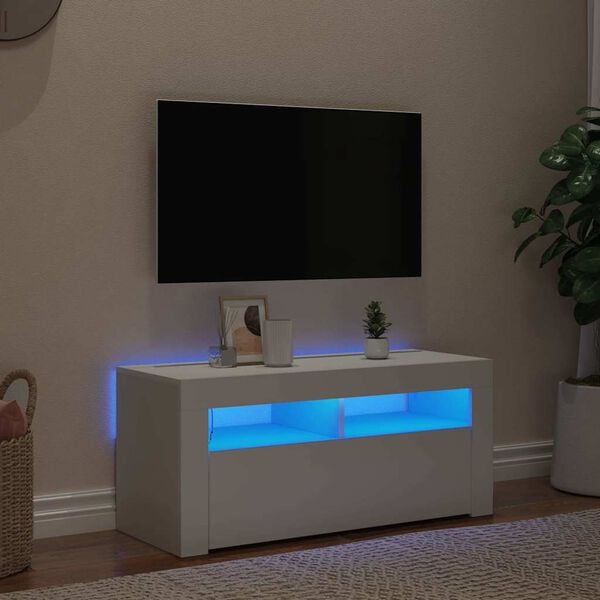 vidaXL tv-skab med LED-lys 90x35x40 cm hvid
